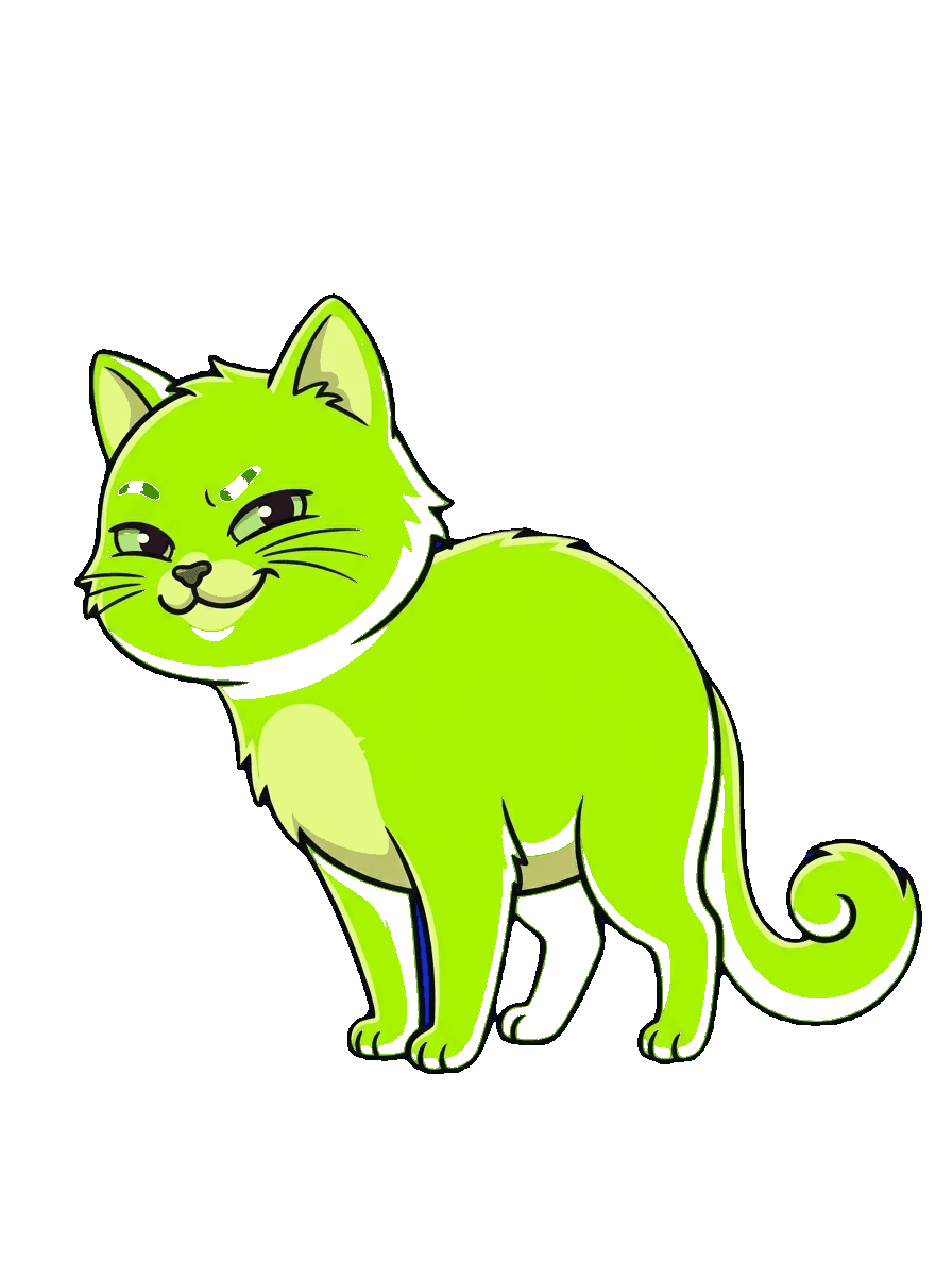 A cartoon cat villain leaning against the gameplay video frame with an arrogant grin.